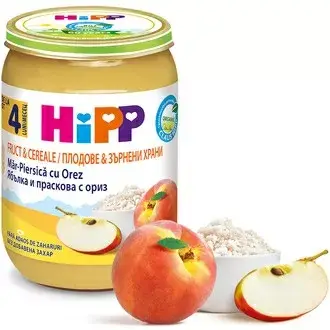 Hipp Био Каша Праскова И Ябълка С Пълнозърнест Ориз 4м+ Арт. № 4703 190g стек 6бр