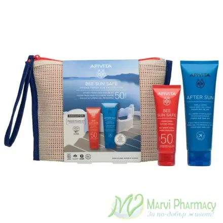 Apivita Bee Sun Safe Хидратиращ слънцезащитен гел-крем за лице SPF50 50 мл + Подарък Apivita After Sun Гел-крем за след слънце 100 мл + Несесер