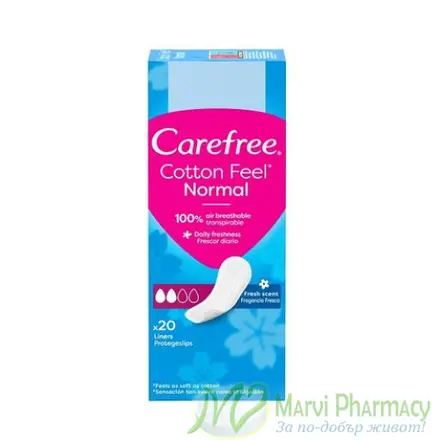 Carefree Cotton Feel Normal Дамски ежедневни превръзки, х20 броя