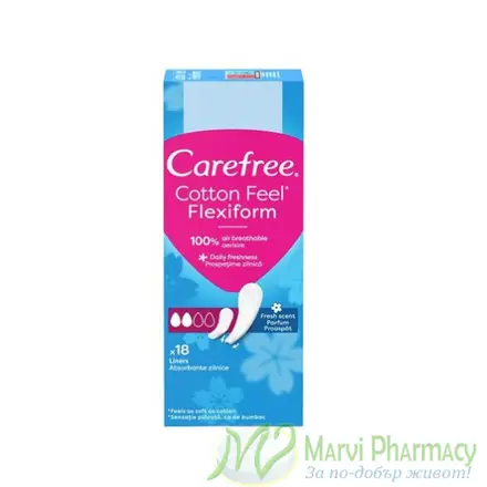 Carefree Cotton Feel Flexiform Дамски ежедневни превръзки, х18 броя