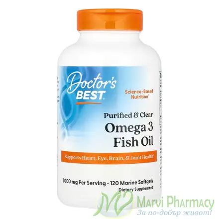 Doctor's Best Пречистено и прозрачно Омега-3 рибено масло, 120 меки капсули от морски произход