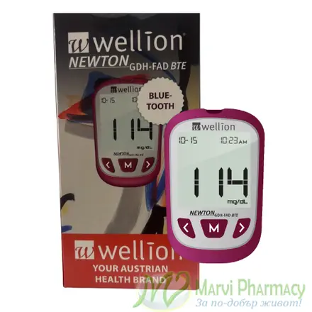 Wellion Newton GDH-FAD BTE с Bluetooth Апарат за измерване на кръвна захар, 25 тестленти + 25 ланцети