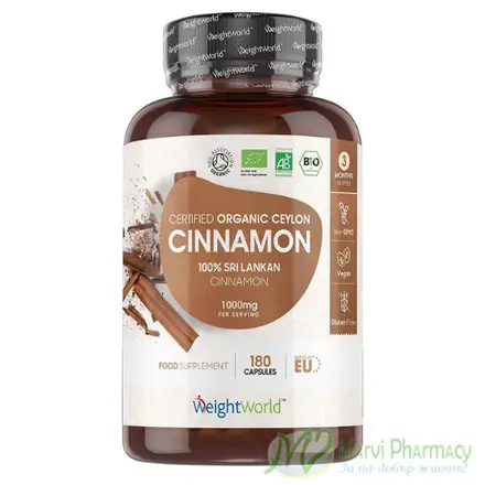 Weight World Organic Ceylon Cinnamon 1000 mg Цейлонска канела (органик) х 180 капсули