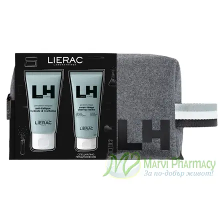 Lierac Lift Homme Енергизиращ, хидратиращ гел-крем лице и очи за мъже, 50мл + Душ-гел 4 в 1, 50мл + Козметичен несесер