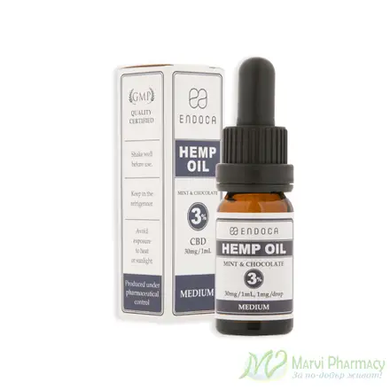 Endoca Chocolate Mint Hemp Oil Drops 300 mg CBD/ Конопено масло на капки с 3% CBD с вкус на мента и шоколад 10мл