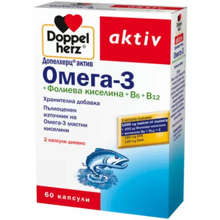 ДОПЕЛХЕРЦ ОМЕГА-3+ФОЛИЕВА К-НА+В6+В12 капс.х60