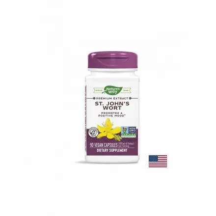 Подобрява настроението - Жълт кантарион премиум екстракт - St. John`s Wort 420 mg, 90 капсули Nature’s Way
