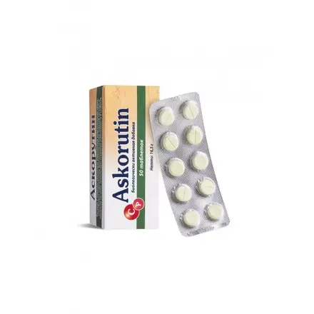 Аскорутин (Витамин C 100 mg + рутин 100 mg) – При настинка и грип, 50 таблетки