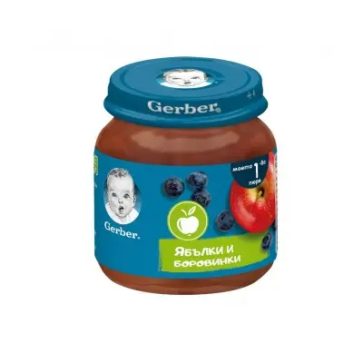 NESTLE GERBER APPLE AND BLUEBERRY PUREE / НЕСТЛЕ ГЕРБЕР ПЮРЕ ОТ ЯБЪЛКИ И БОРОВИНКИ 125ГР