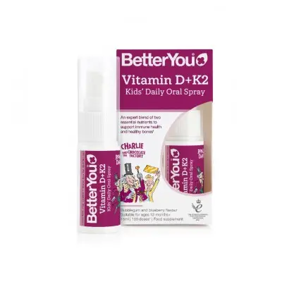 BETTER YOU VITAMIN D+K2 KIDS DAILY ORAL SPRAY / БЕТЪР Ю ВИТАМИН D+K2 ДЕТСКИ ОРАЛЕН СПРЕЙ С ВКУС НА ДЪВКА 15МЛ