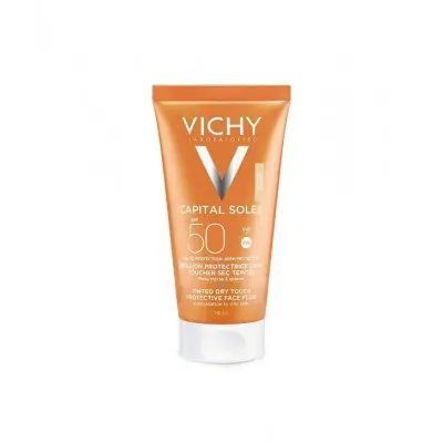 VICHY CAPITAL SOLEIL DRY TOUCH SPF50 TINTED DRY TOUCH PROTECTIVE FLUID / ВИШИ КАПИТАЛ СОЛЕЙ ДРАЙ ТЪЧ SPF50 ТОНИРАН МАТИРАЩ ФЛУИД ЗА ЛИЦЕ 50 МЛ