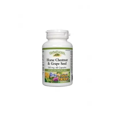 NATURAL FACTORS HORSE CHESTNUT AND GRAPE SEED / ДИВ КЕСТЕН И ГРОЗДОВО СЕМЕ 350МГ КАПС. Х60