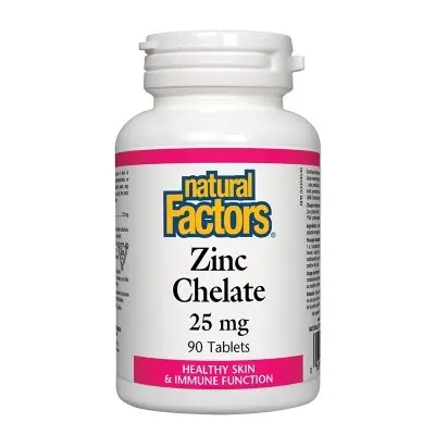 NATURAL FACTORS ZINC CHELATE / ЦИНК (ХЕЛАТ) 25МГ ТАБЛ. Х90