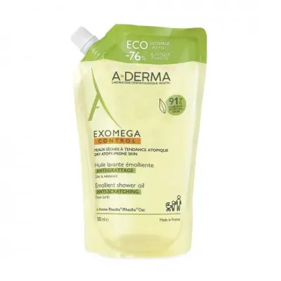 A-DERMA EXOMEGA CONTROL EMOLLIENT SHOWER OIL / ЕМОЛИЕНТНО ДУШ ОЛИО ЕКО ПЪЛНИТЕЛ 500МЛ