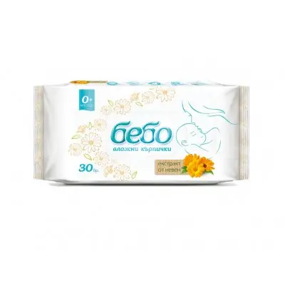 БЕБО / ПЛЪТНИ ВЛАЖНИ КЪРПИЧКИ С ЕКСТРАКТ ОТ НЕВЕН 30БР
