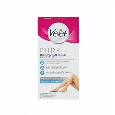 VEET PURE / ВОСЪЧНИ ЛЕНТИ ЗА ТЯЛО И КРАКА ПРИ ЧУВСТВИТЕЛНА КОЖА БР. X40