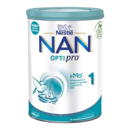 Nan OPTIPRO® 1 HM-O®, Висококачествено обогатено мляко за кърмачета, от момента на раждането, метална кутия, 400 гр.