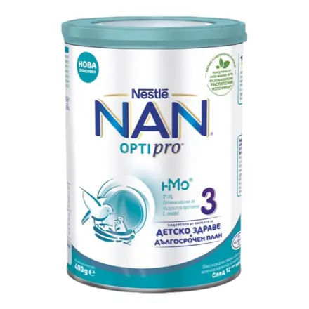 Nestlé® NAN® OPTIPRO® 3 HM-O®, Висококачествено обогатено преходно мляко, след 12-тия месец , метална кутия, 400 гр.