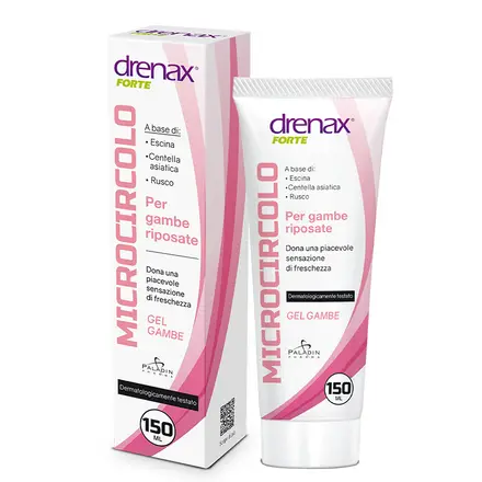 Drenax ®Forte Microcircolo Gel Gambe – Дренакс Форте Масажен гел за крака с есцин (от конски кестен), азиатска центела (готу-кола) и рускус, 150 ml