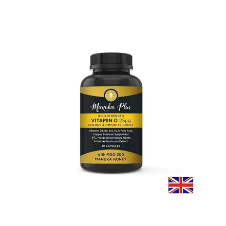 Витамин D3, мед от манука MGO 300 и майтаке - Manuka Plus High Strength, 25 µg, 30 капсули