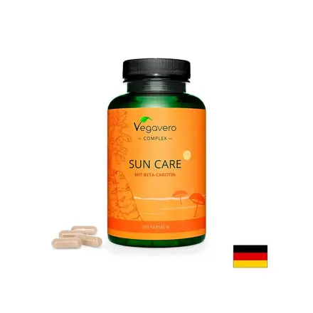 Sun Care Формула за слънчев загар с бета каротин - За кадифена, подхранена и здрава кожа, 180 капсули Vegavero