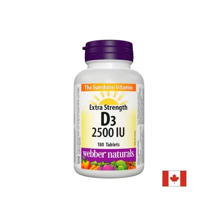 Здрави кости и силен имунитет - Витамин D3 2500 IU, 180 таблетки Webber Naturals