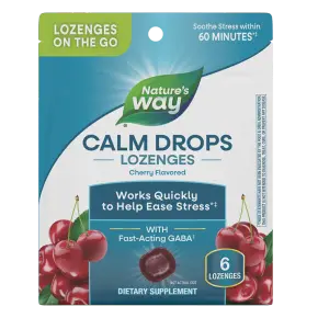 Calm Drops ГАБА (гама-аминомаслена киселина) 100 mg x 6 таблетки за смучене, с вкус на череша / Nature's way