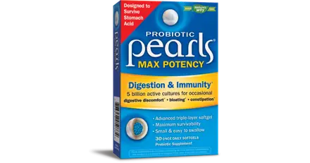 Пърлс пробиотик Max Potency Храносмилане и имунитет, 5 млрд. активни пробиотици, 4 щама формула x 30 софтгел капсули, Nature’s Way