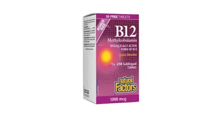 Natural Factors/Vitamin B12 1000 µg/180 сублингвални таблетки + 30 бонус