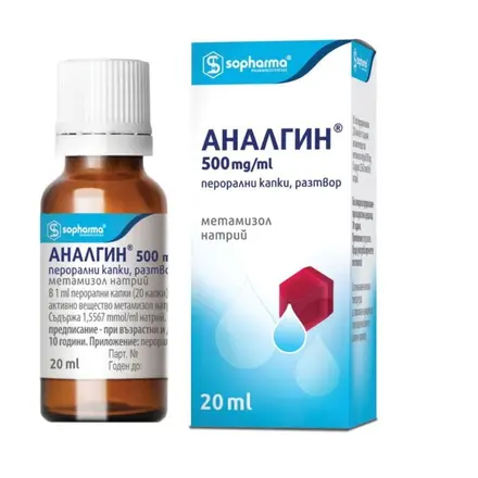 АНАЛГИН перорални капки/разтвор 500 мг/мл 20 мл