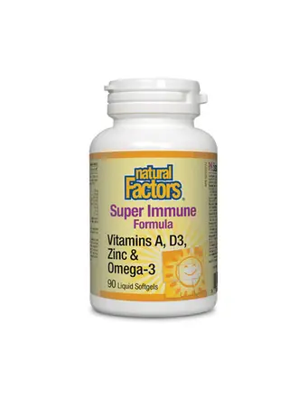 Natural Factors Super Immune Formula Витамини А и D3, цинк и омега-3 x90 софтгел капсули