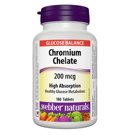Webber Naturals Хром хелат при диабет за регулиране на кръвната захар 200 мкг 180 таблетки