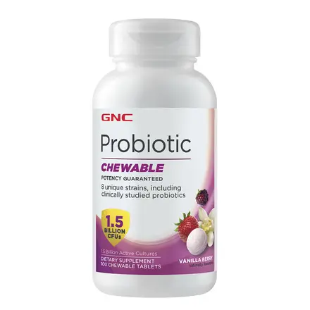 GNC Пробиотик с 1.5 милиарда бактерии 100 дъвчащи таблетки – Пробиотичен комплекс с полезни за здравето бактерии