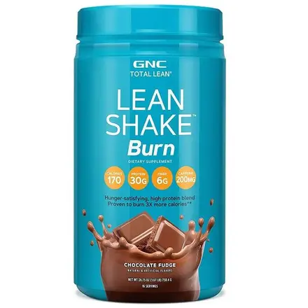 GNC Total Lean Shake Burn Обогатена с протеин храна с вкус на шоколадов фъдж и високо съдържание на кофеин 758.4 грама