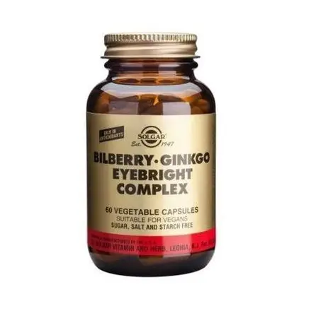 Solgar Bilberry Ginkgo Черна Боровинка Гинко Очанка в помощ на зрението 60 капсули
