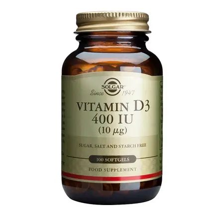 Solgar Vitamin D3 Витамин Д3 при трудна подвижност за здрави кости 400IU 100 капсули