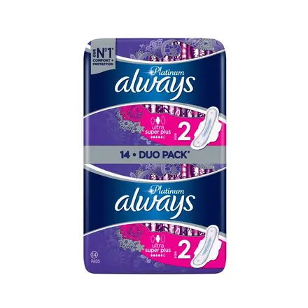 Always Platinum Ultra Super+ Деликатни Дамски превръзки от памук 14бр