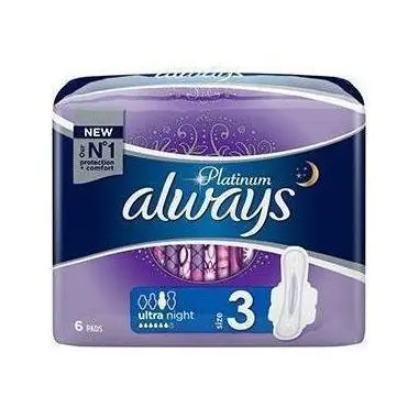Always Platinum Ultra Night Нощни Дамски превръзки с приятен аромат супер абсорбиращи 6бр