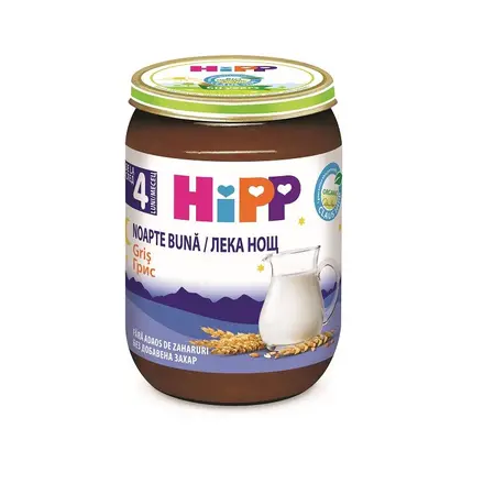 Hipp Лека нощ Био млечна каша с пшеничен грис за растеж +4 месеца 190гр.