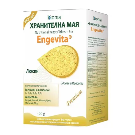 Bionia Engevita Хранителна мая на люспи за вегани Витамин B комплекс заместител 100гр