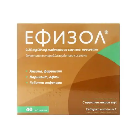 Ефизол за смучене при болки в гърлото и възпалителни процеси 40 броя таблетки от Actavis
