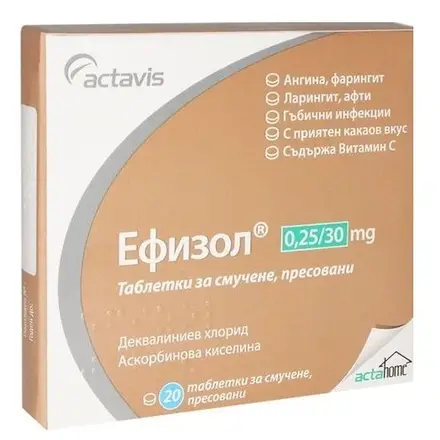 Ефизол за смучене при болки в гърлото и възпалителни процеси 20 броя таблетки от Actavis