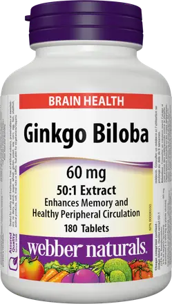Webber Naturals Гинко билоба 60 mg Ginkgo biloba 60 mg, 50:1 Extract 180 таблетки