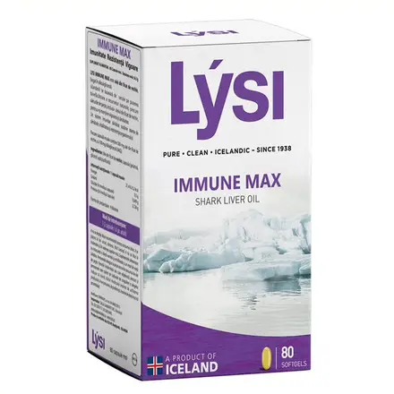 LYSI IMMUNE MAX Shark Liver Oil Масло от черен дроб на акула 500mg за имунитет x 80 softgels caps