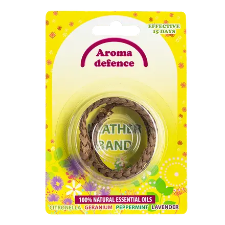 AROMA DEFENCE кожена гривна против комари с аромат на Цитронела, Лавандула, Здравец и Мента
