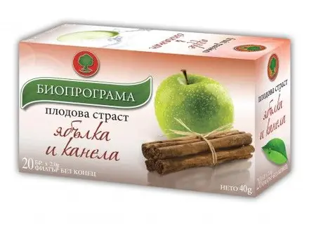 Чай Плодова Страст ябълка и канела филтър х 20 броя Биопрограма