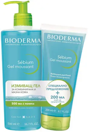 Bioderma Sebium Измиващ гел за комбинирана и мазна кожа 200 мл + Bioderma Sebium Измиващ гел за комбинирана и мазна кожа 200 мл Комплект