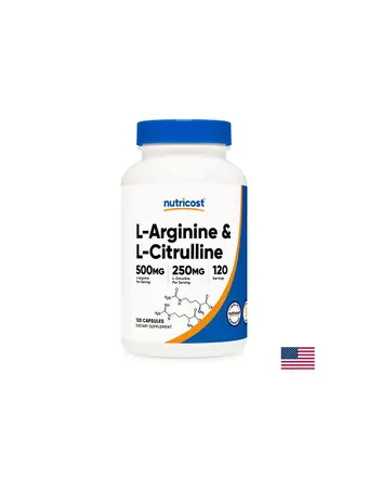 Л-Аргинин + Л-Цитрулин (L-Arginine + L-Citrulline), 550 mg + 250 mg/120 капсули Nutricost