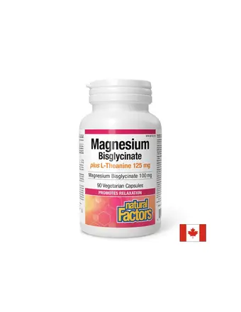 Magnesium Bisglycinate\Магнезий (Бисглицинат)100мг + Л-Теанин 120мг х 90 капсули Natural Factors