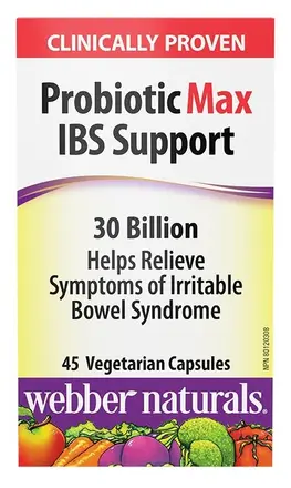 Пробиотик Max IBS Support (синдром на раздразнените черва), 30 млрд. активни пробиотици х 45 V- капсули Webber Naturals